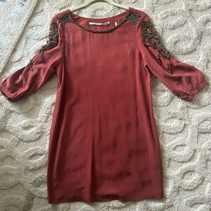Anthropologie Twelfth Street by Cynthia Vincent orangey red sequined dress Small